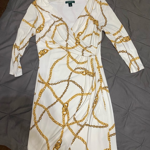 Ralph Lauren white & gold chain print dress - Size Medium - Picture 3 of 3